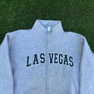 Grey vintage 90s full zip sweatshirt with Las Vegas embroidery streetwear C